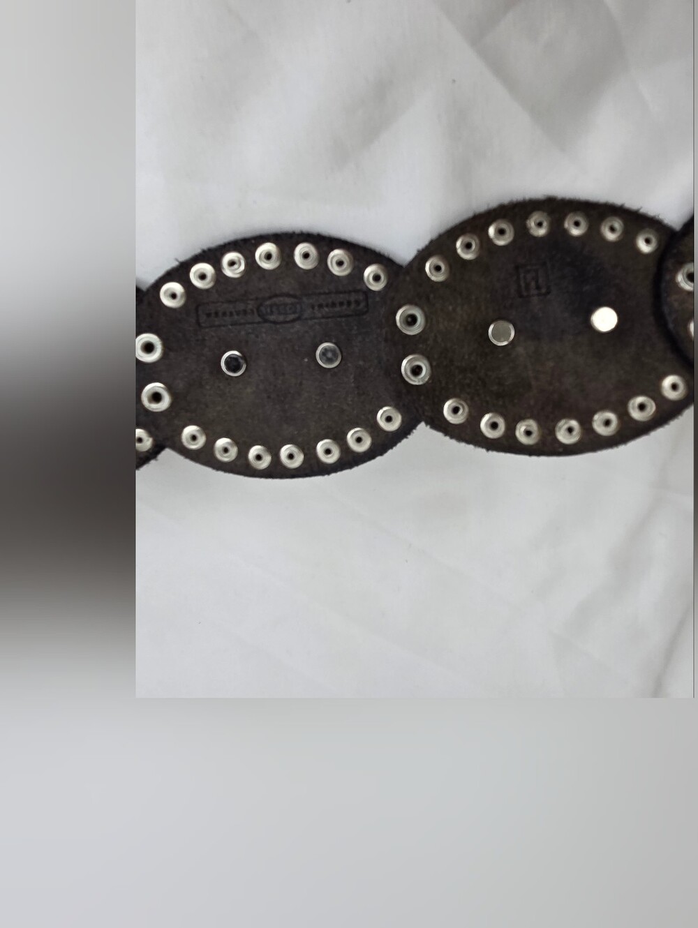 Fossil Size L Women's Belt Black Genuine Leather Silver-tone Buckle & Studs - Picture 5 of 11